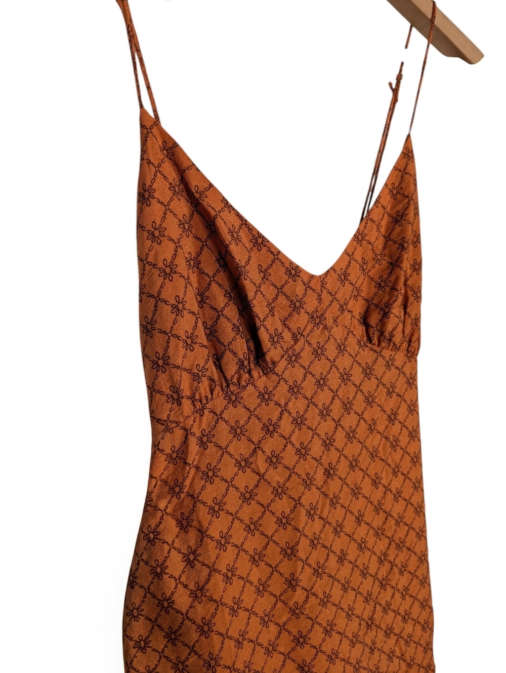Madewell Burnt Orange Babydoll Empire Waist Floral Slip Midi Dress Size 10